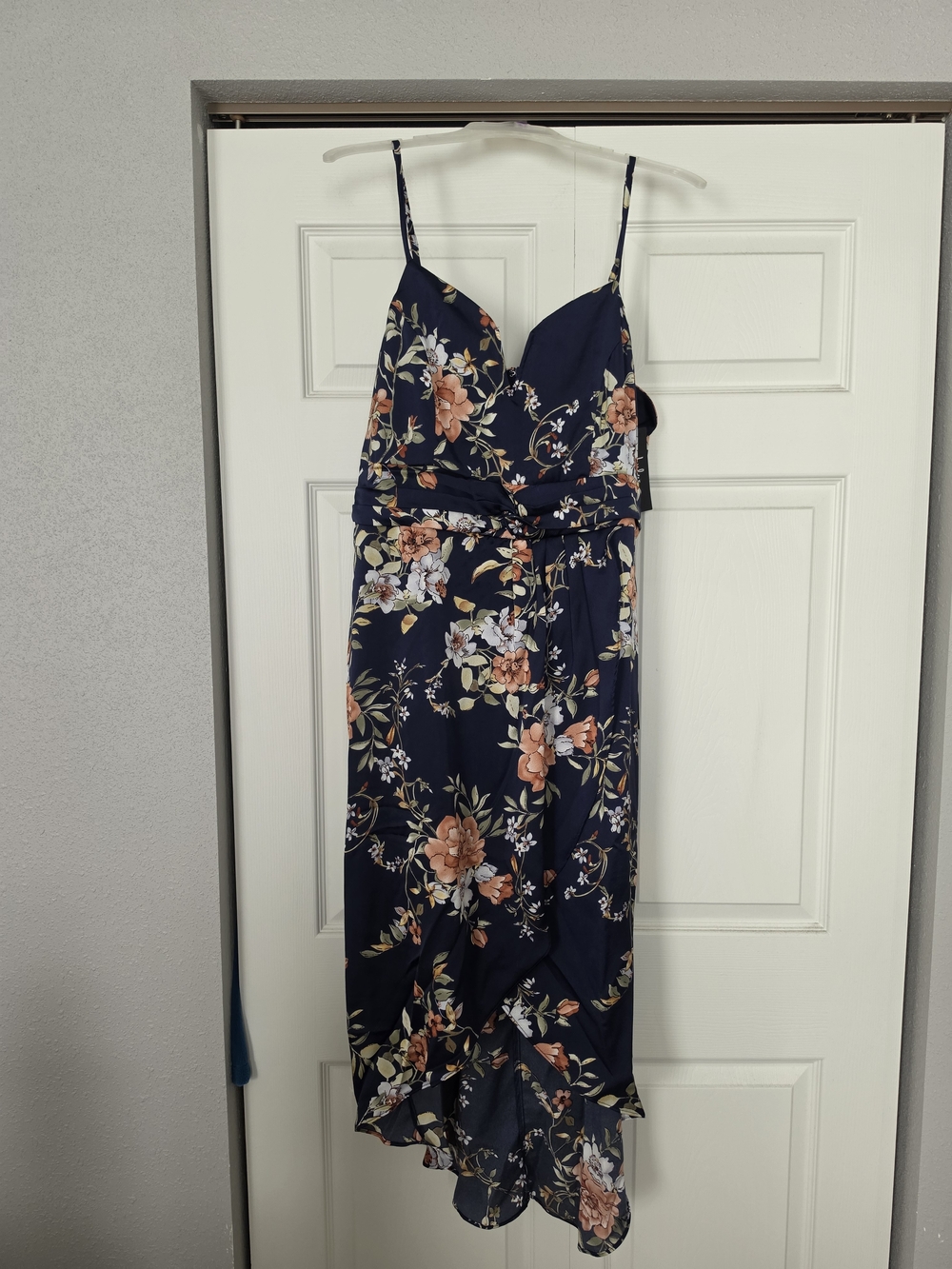 Lulu's Navy Floral High-Low Dress with Spaghetti Straps